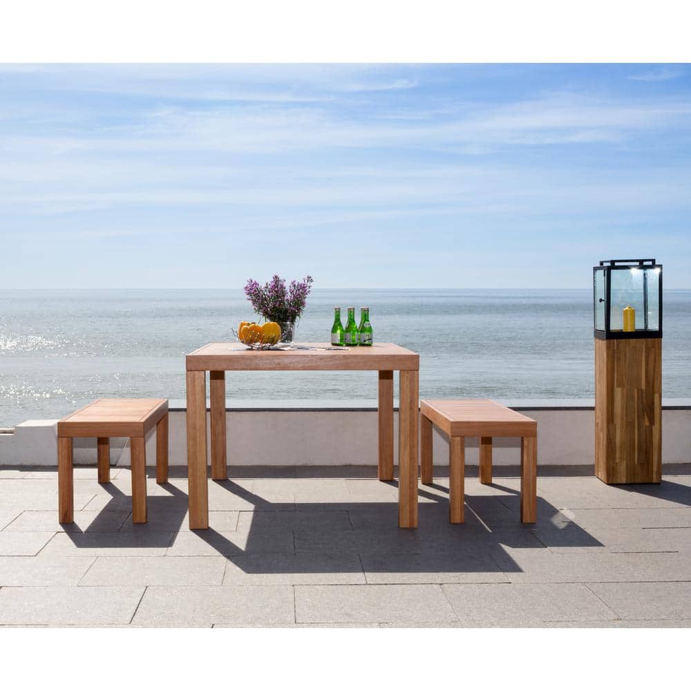 Natural Wood 3-Piece Rectangular Dining Set with Benches