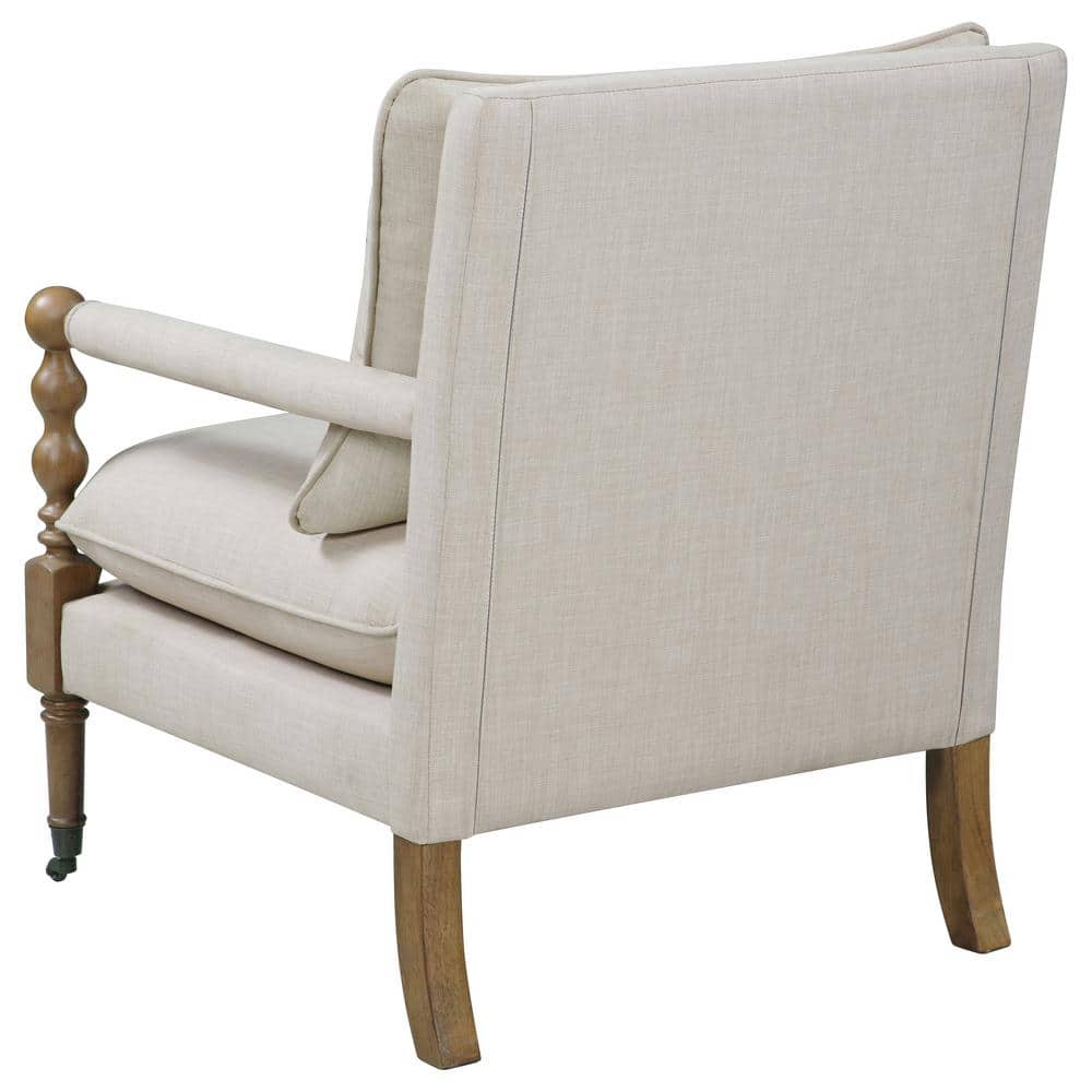 Beige Upholstered Wood Accent Chair with Turned Legs