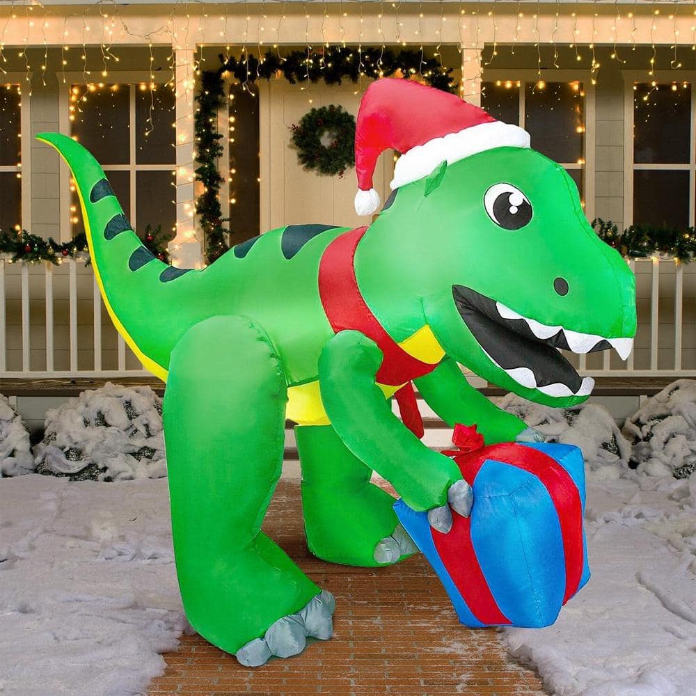 8ft Christmas online Inflatable Dinosaur, Christmas Inflatables Blow Up Yard