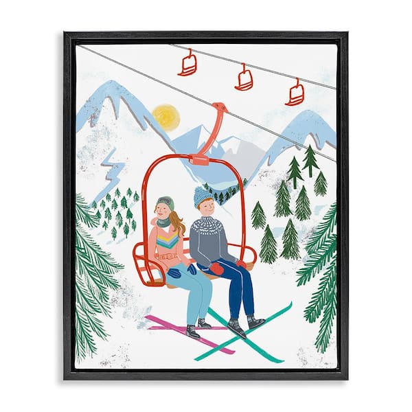 Stupell Industries Winter Ski Lift Friends by Jo Reid 1-Piece Floater Frame Graphic Print Sports Poster Art Print 31 in. x 25 in.