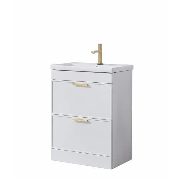 Comllen 24 in. W x 15 in. D x 31 in. H Minimalist White Bathroom Vanity with Single White Ceramic Sink Top