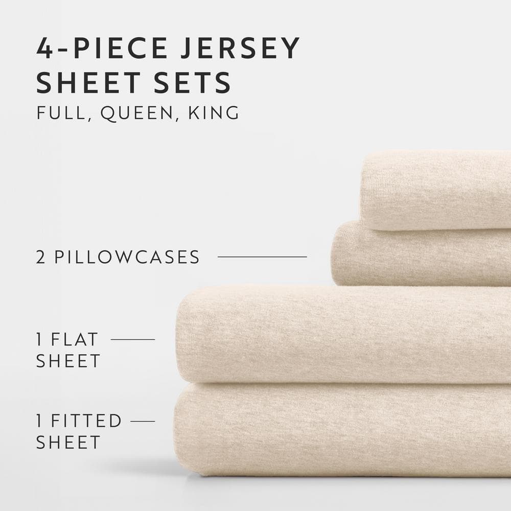 Oatmeal Twin Cotton Jersey Knit Sheet Set