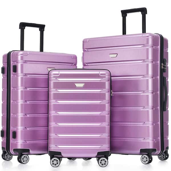 3-Piece Purple ABS Plus PC Hardshell Spinner 20 in. 24 in. 28 in. Luggage Set