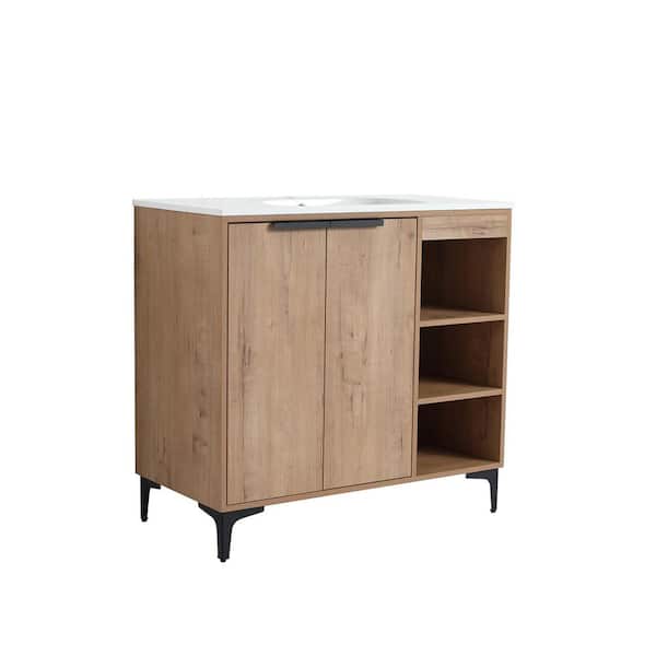 35.6 in. W. x 18.1 in. D x 33.5 in. H Single Bath Vanity in Neutral Finish with White Solid Surface Resin Sink