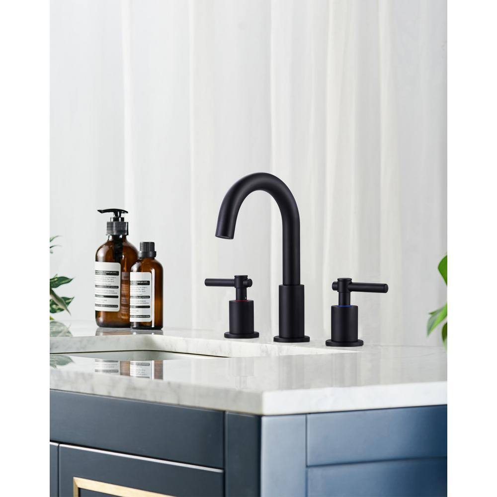 Matte Black 8-Inch Widespread Double Handle Bathroom Faucet