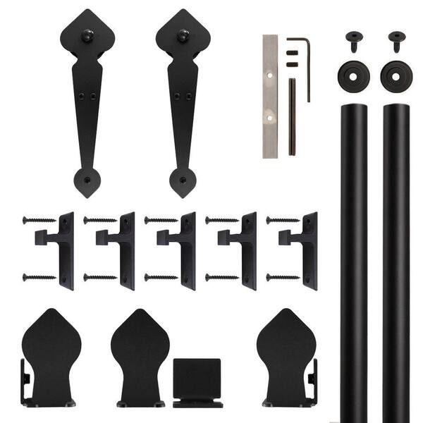 Quiet Glide Spade Non-Hammered Black Rolling Door Hardware Kit for 3/4 in. to 1-1/2 in. Door