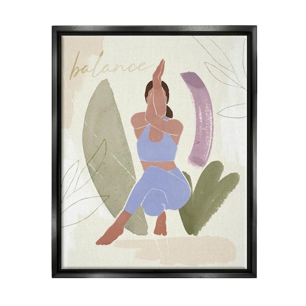 The Stupell Home Decor Collection Balance Typography Fitness Yoga Pose Botanical by Victoria Barnes Floater Frame People Wall Art Print 21 in. x 17 in.
