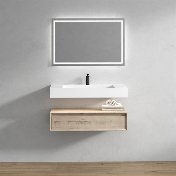 BV Better Vanity Alysa 42 in. W. x 20 in. D x 23 in. H Single Sink Floating Bath Vanity in Light Oak with White Acrylic Top