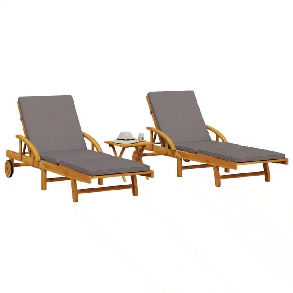 2-Piece of Solid Wood Acacia Outdoor Sun Chaise Lounge with 1 Brown Table and Dark Gray Cushions price history on PriceWatchPro