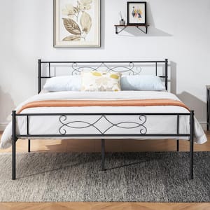 Bed Frame with Headboards, Black Heavy-Duty Frame 60 in. W Queen Metal With 10 Support Legs Platform Bed Frame