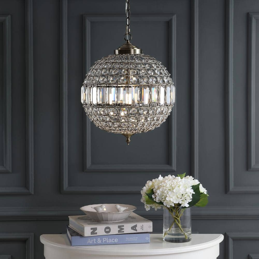 Georgina 16" Antique Brass Crystal LED Drum Pendant