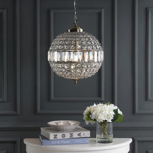 JONATHAN Y Georgina 16 in. 1-Light Antique Brass Crystal