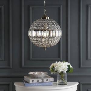 Georgina 16 in. 1-Light Antique Brass Crystal/Metal LED Chandelier Pendant