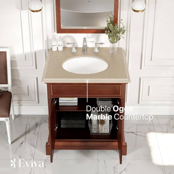 Eviva Elite Princeton 30 in. W x 23.5 in. D x 33.7 in. H Single-Sink Freestanding Bath Vanity in Teak with Cream Marble Top