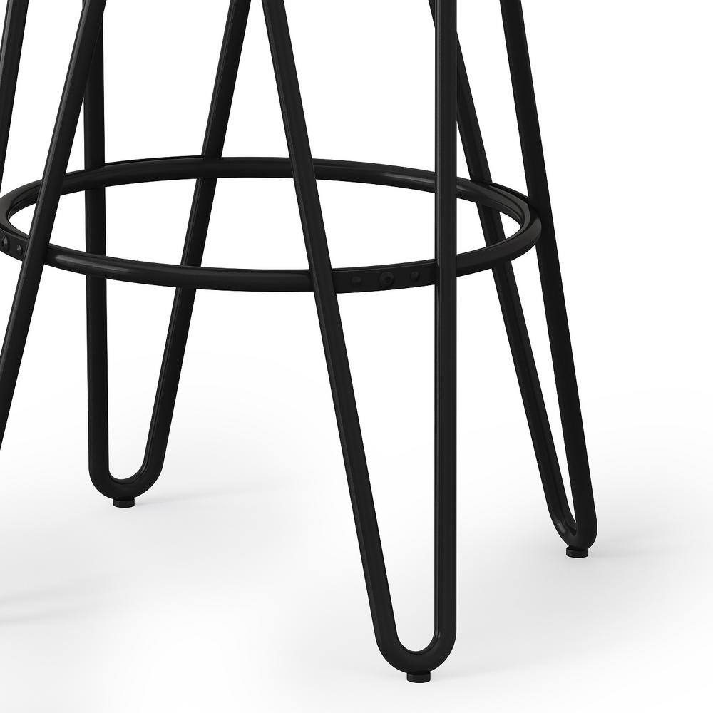 Simeon 26" Natural Wood and Black Metal Backless Counter Stools