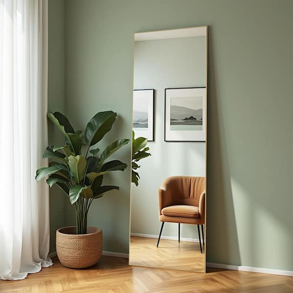 Gold 20 in. W x 63 in. H Right Angled Rectangle Aluminum Alloy Thin Frame Full Length Mirror
