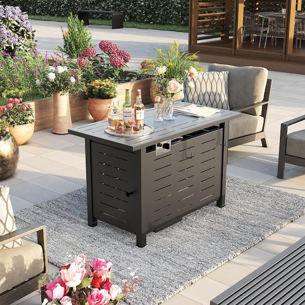 40 in. Outdoor Metal Rectangular Propane Gas Fire Pit Table with Cover