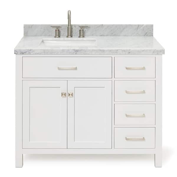 Bristol 42 in. W x 22 in. D x 36 in. H Freestanding Bath Vanity in White with Carrara White Marble Top