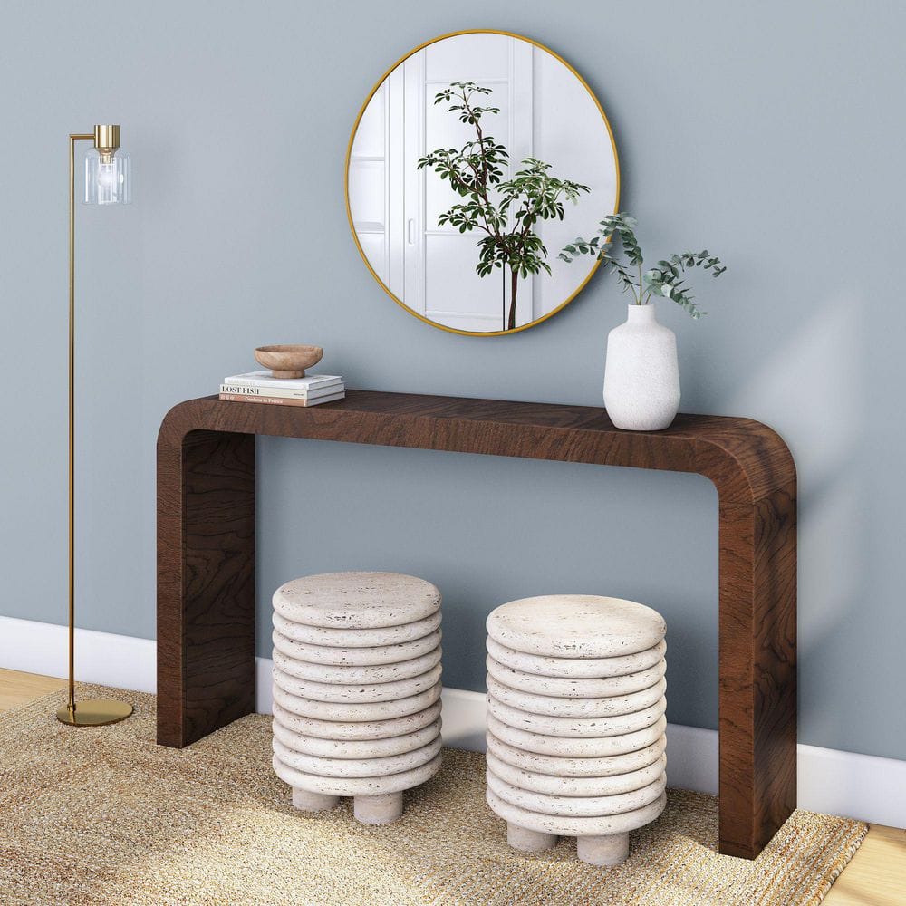 YAMA Table ウォルナット PLANK+BEAM Arcata 56 in. Hazelnut Rectangle Wood Curved Waterfall