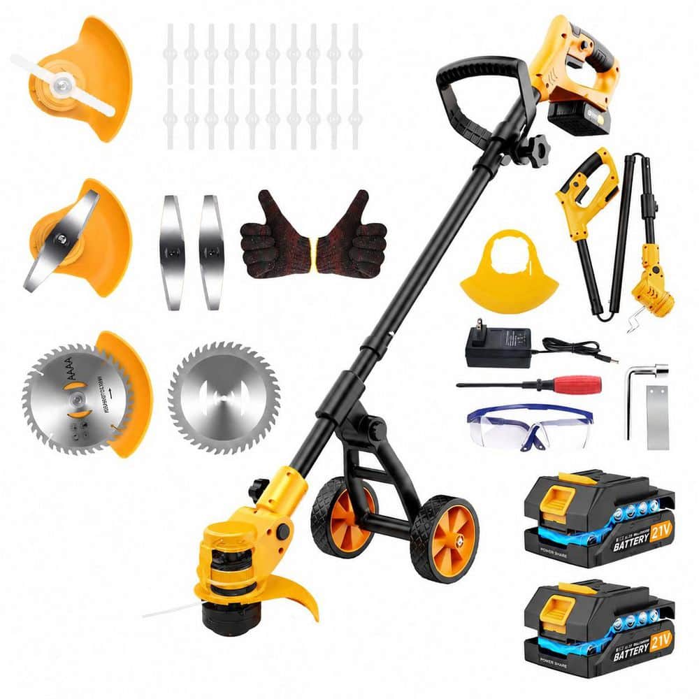 Cordless 4-in-1 Weed Wacker with Wheels, Metal Blade and 2 Batteries, Yellow Black price history on PriceWatchPro