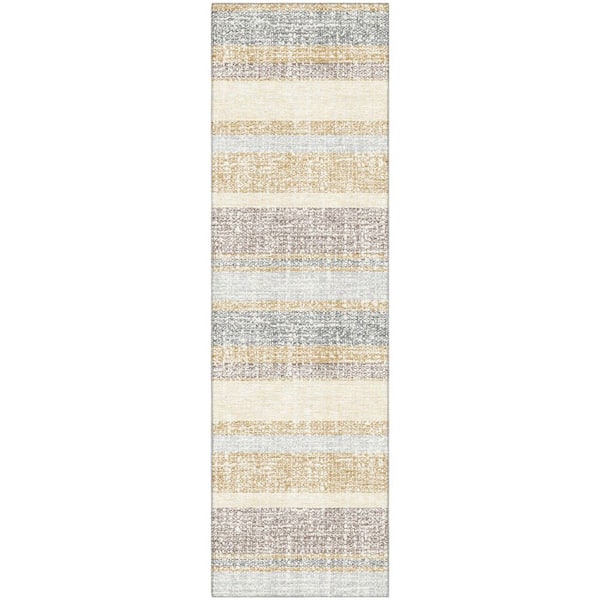 Mayfield Premium Machine Washable Abstract AMF2122 Gold 2 ft. x 7 ft. Runner Rug