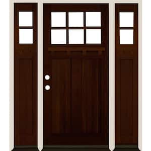 64 in. x 80 in. Craftsman Right-Hand/Inswing Clear Glass Red Mahogany Stain Wood Prehung Front Door Double Sidelite