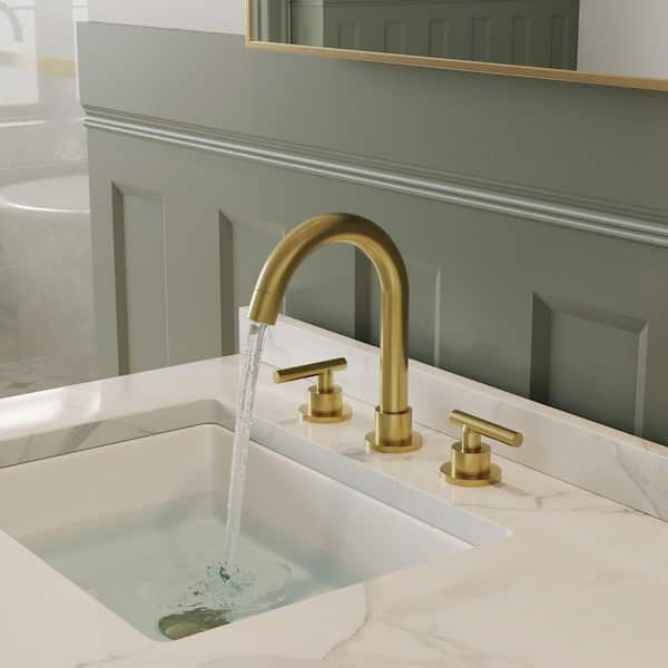 3-Hole 8 in. Widespread Double Handle High-Arc Bathroom Sink Faucet in Spot Resist Brushed Gold Drain Included