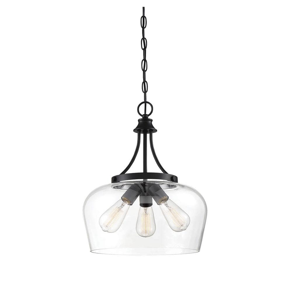 Savoy House Octave Black 3-Light Pendant with Clear Glass Shade