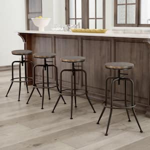 AMA 30 in. Walnut Wood Grain Backless Metal Frame Adjustable Height Bar Stool (Set of 4)