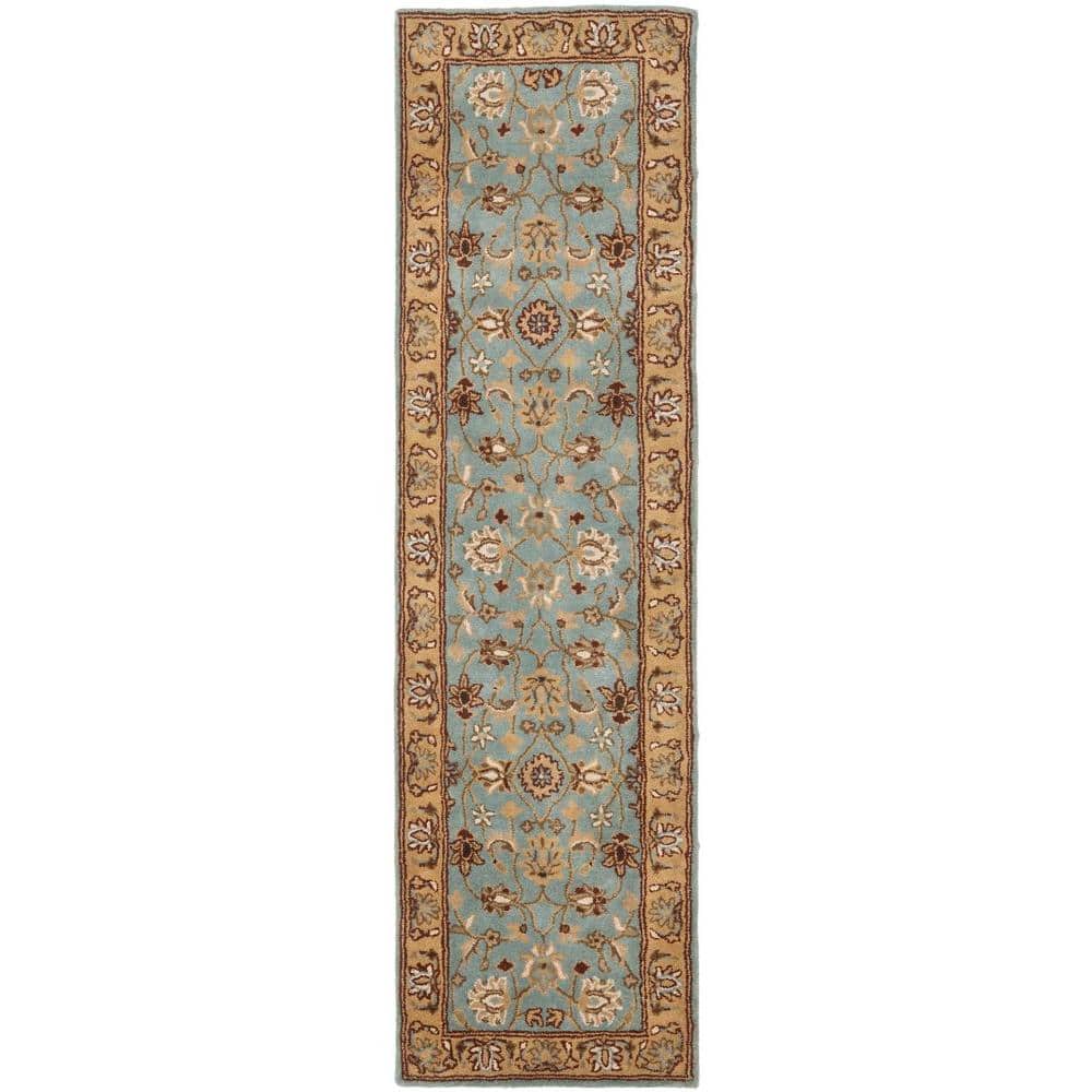 Blue and Gold Hand-Tufted Wool Runner Rug