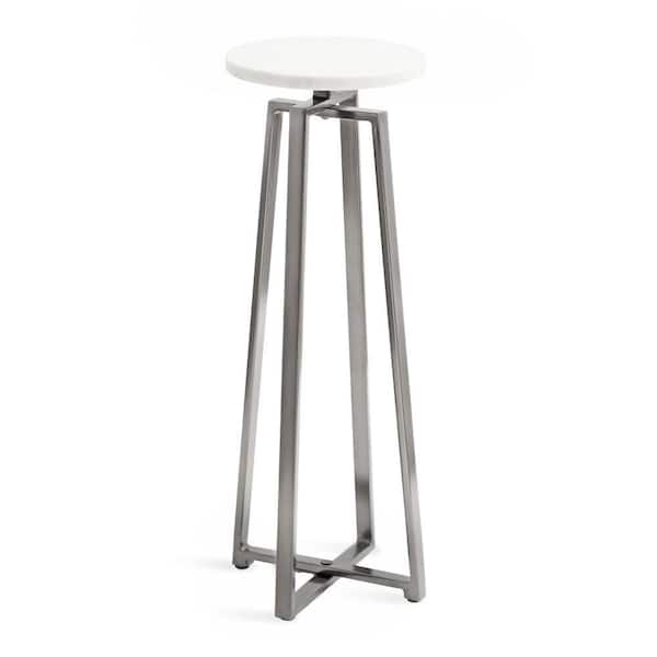 Kate and Laurel Zia 9 in. Pewter Round Marble End Table