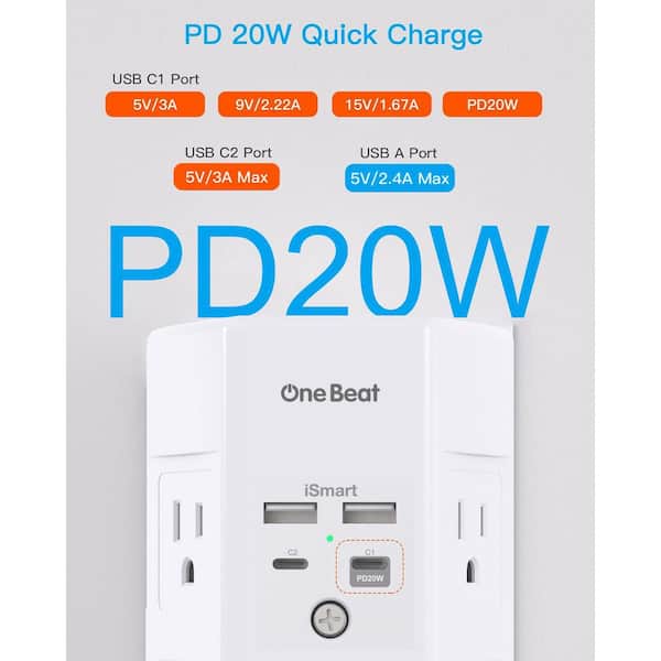 Wall Charger, Surge Protector 5 Outlet Extender with 4 USB Charging