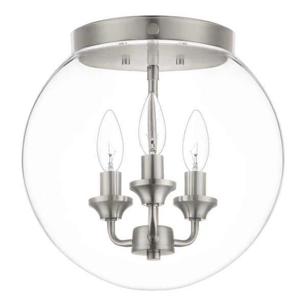 Home Decorators Collection Gardenbrook 12.25 in. 3-Light Brushed Nickel Flush Mount with Clear Glass Shade