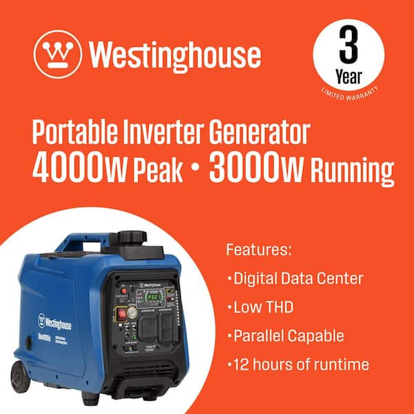 4,000-Watt Gas Powered Portable Inverter Generator with Remote Electric Start, LED Data Center