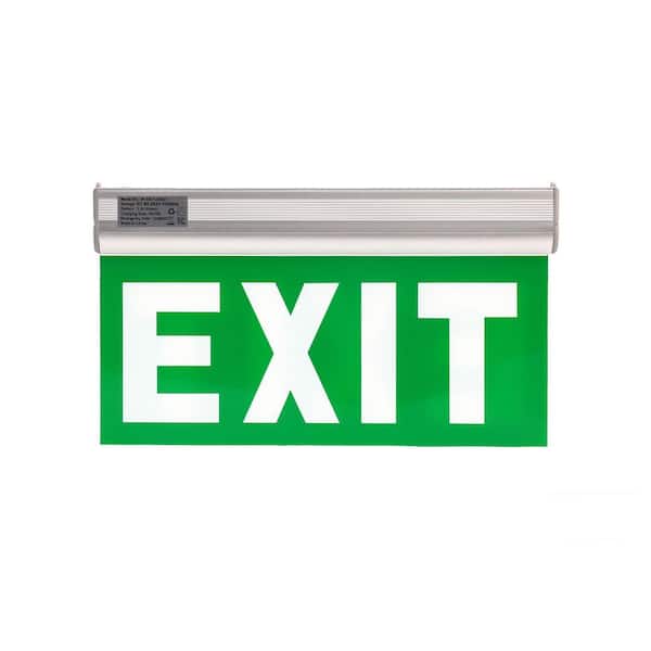3-Watt Green LED Edge Lit Exit Sign, Single Sided Emergency Exit Light with Brushed Aluminum Housing for Commercial