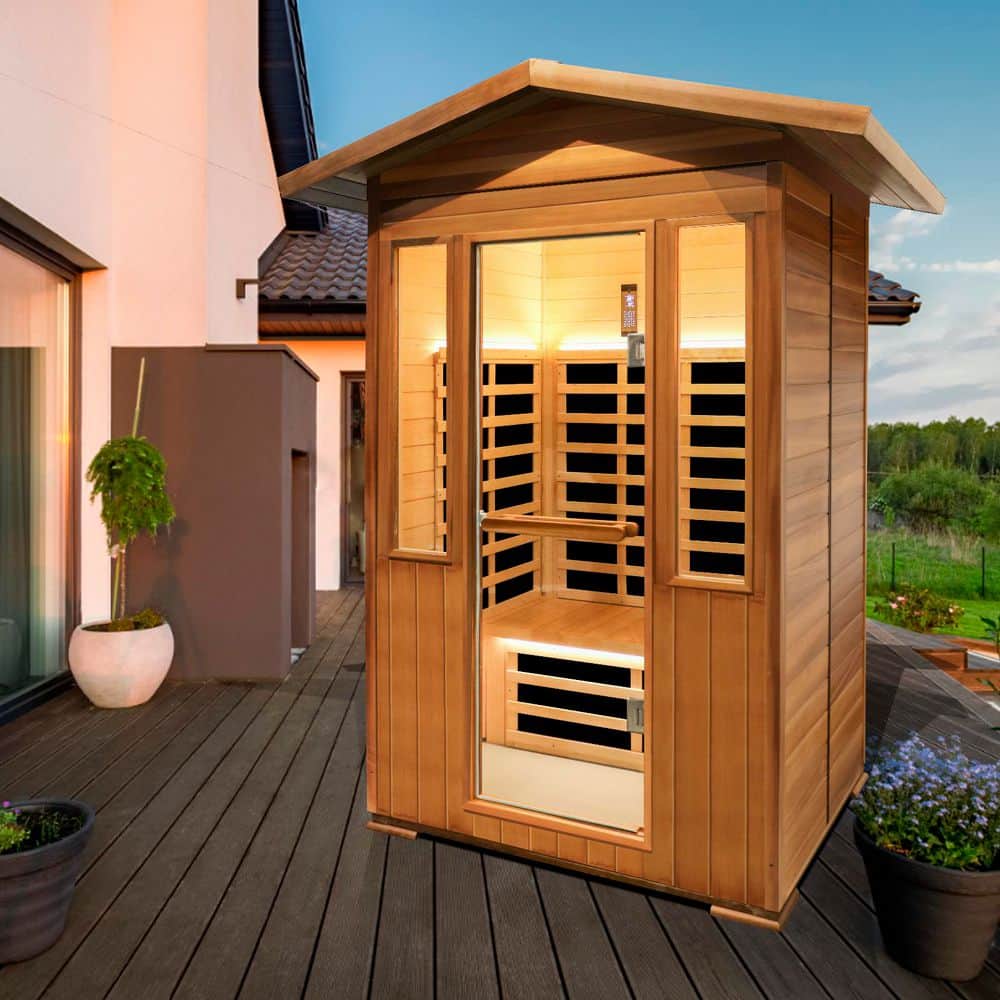 AVAXA 2-Person Outdoor Red Cedar Infrared Sauna with 8 Far Infrared Carbon Crystal Heaters