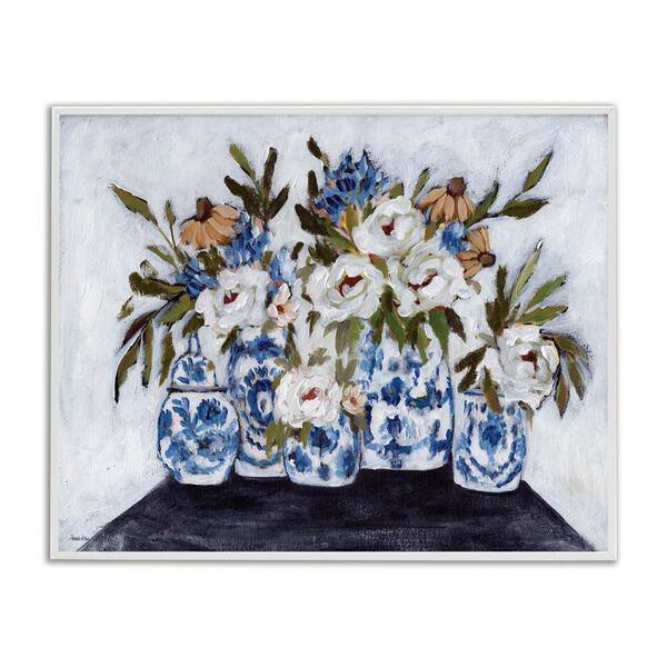 Stupell Industries Ornate Flower Pots Still Life by Amanda Hilburn White Framed Nature Giclee Art Print 11 in. x 14 in.