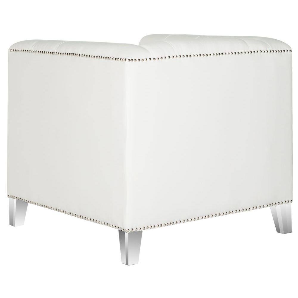 White Tufted Acrylic Barrel Accent Chair with Nailhead Trim
