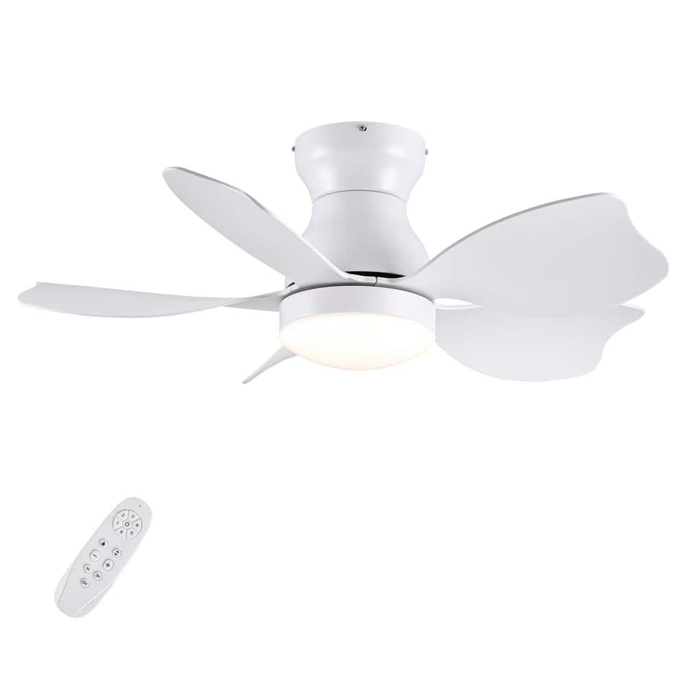 YUHAO 30 in. Indoor/Outdoor Integrated LED Light Flush Mount White Ceiling  Fans with Reversible Motor and Remote Control DDC1164W30 - The Home Depot