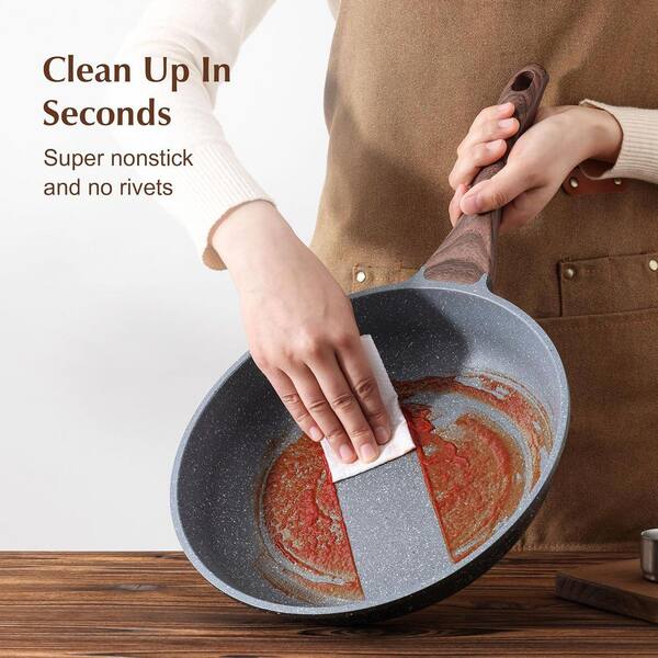 Anqtovp 9.5 Inch Cast Aluminum Nonstick Saute Pan Swiss Granite