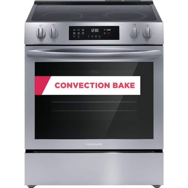 Frigidaire 30 in. 5-Element Slide-In Front Control Self-Cleaning Electric Range with Convection in Stainless Steel