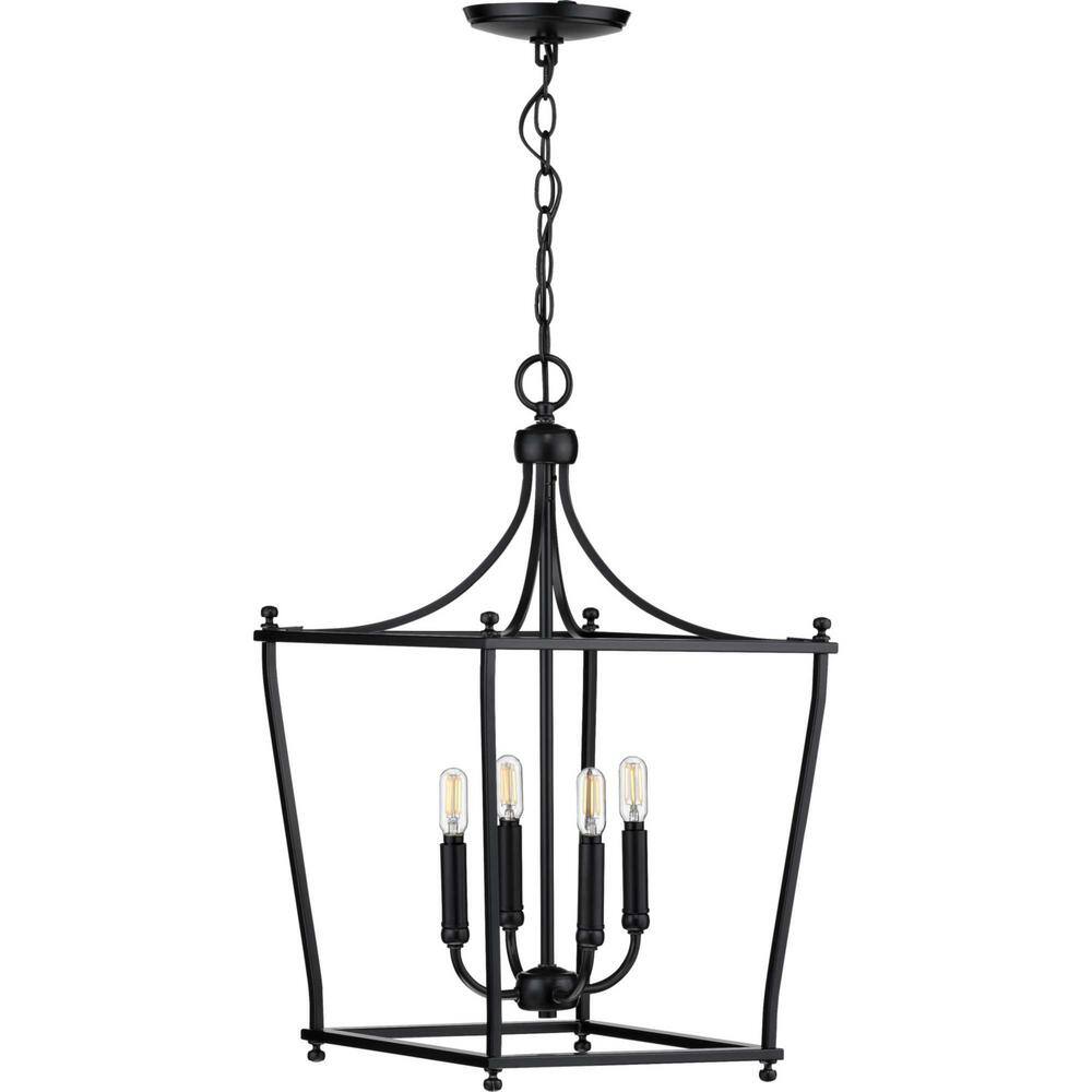 Parkhurst 24" Transitional Matte Black Glass & Nickel Lantern Pendant