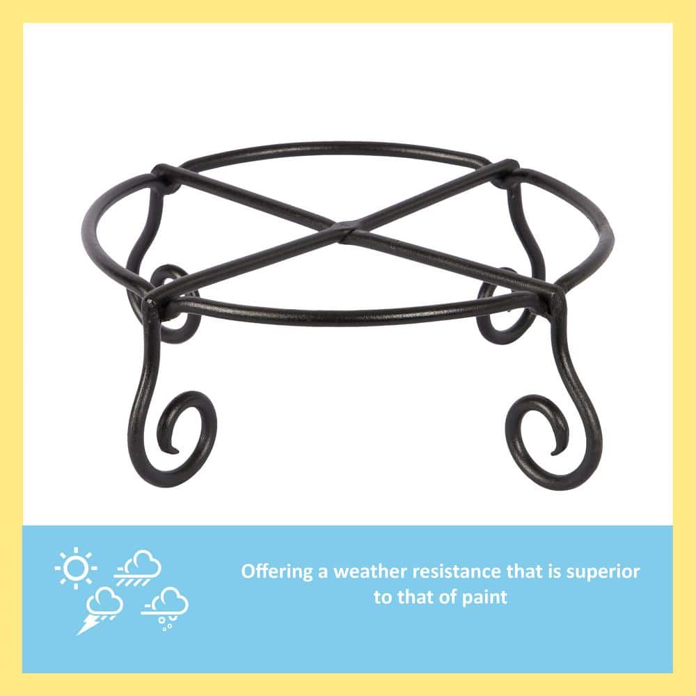 Black Wrought Iron Circular Plant Stand with Scroll Legs