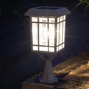 Prairie Bulb Single Gray Integrated LED Outdoor Solar Post Light with 3-Mounting Options Fitter, Pier and Wall Mounts