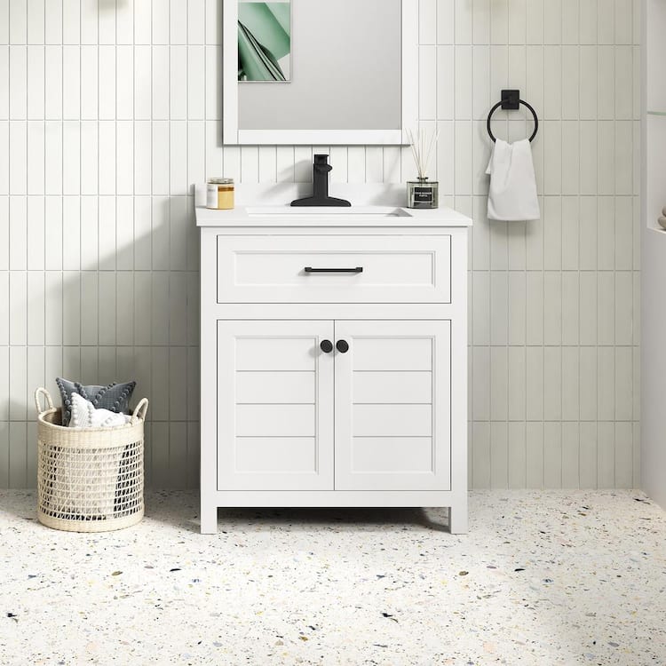 Home Decorators Collection Hanna 30 in. Single Sink White Bath Vanity with White Engineered Stone Top (Assembled)