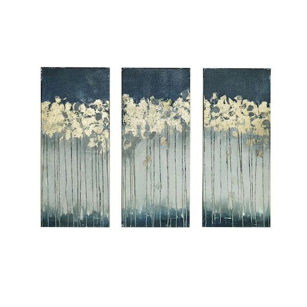Miscool Anky 3-Piece Unframed Art Print 35 in. x 15 in. Gold Foil Abstract Canvas Wall Art Set