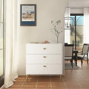 White 3-Drawer Wood Nightstand with Tapered Support Legs