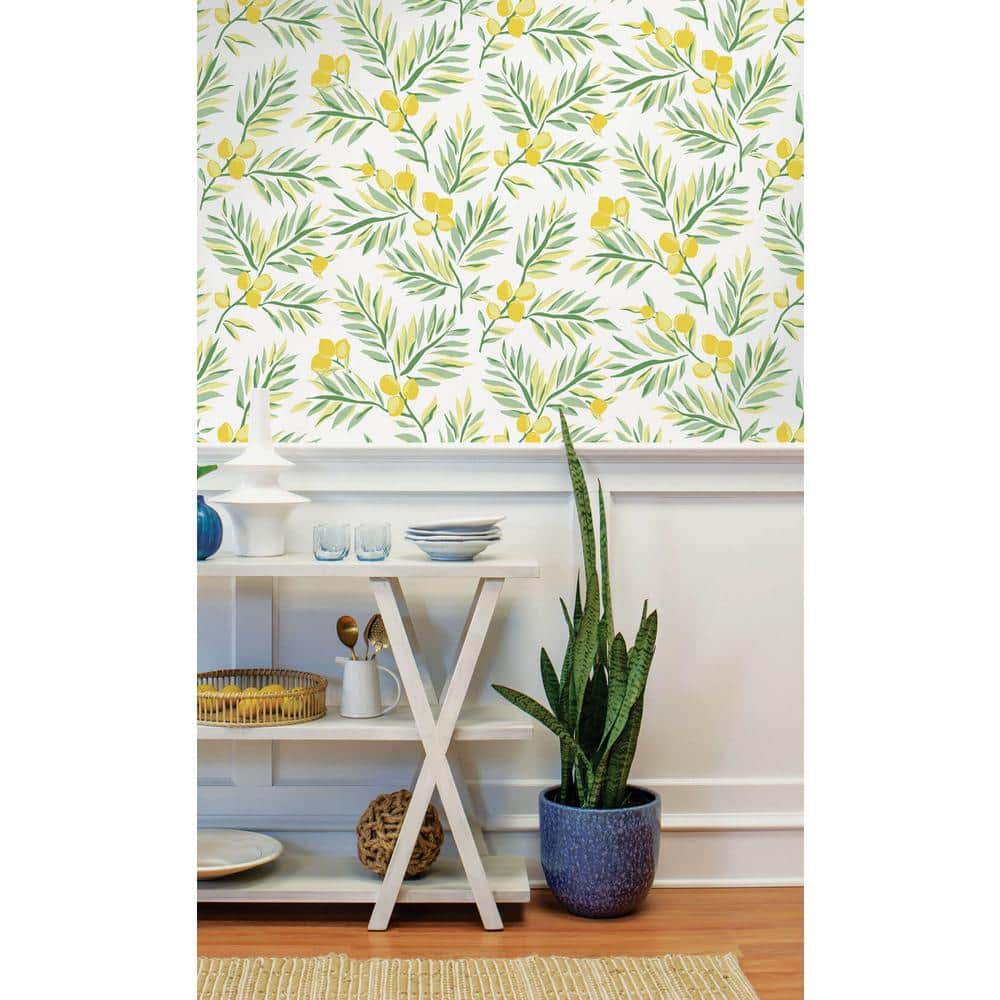 Lemon Branch Yellow and Green Peel and Stick Wallpaper