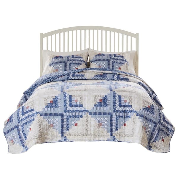 Cottage Cabin Lodge Calico 3-Piece Cotton Blend King/Cal King Quilt Set