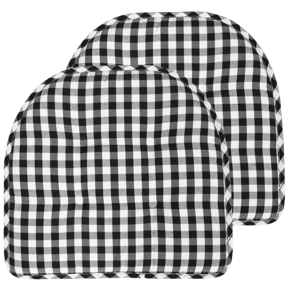 Black and White Buffalo Check Memory Foam Chair Cushion Set